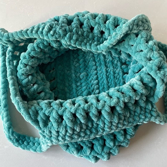 Turquoise Handmade Crochet Plush Large Tote Bag - Picture 6 of 6